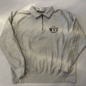 West Virginia university Wolverines quarter zip, Gray and yellow, Champion XL